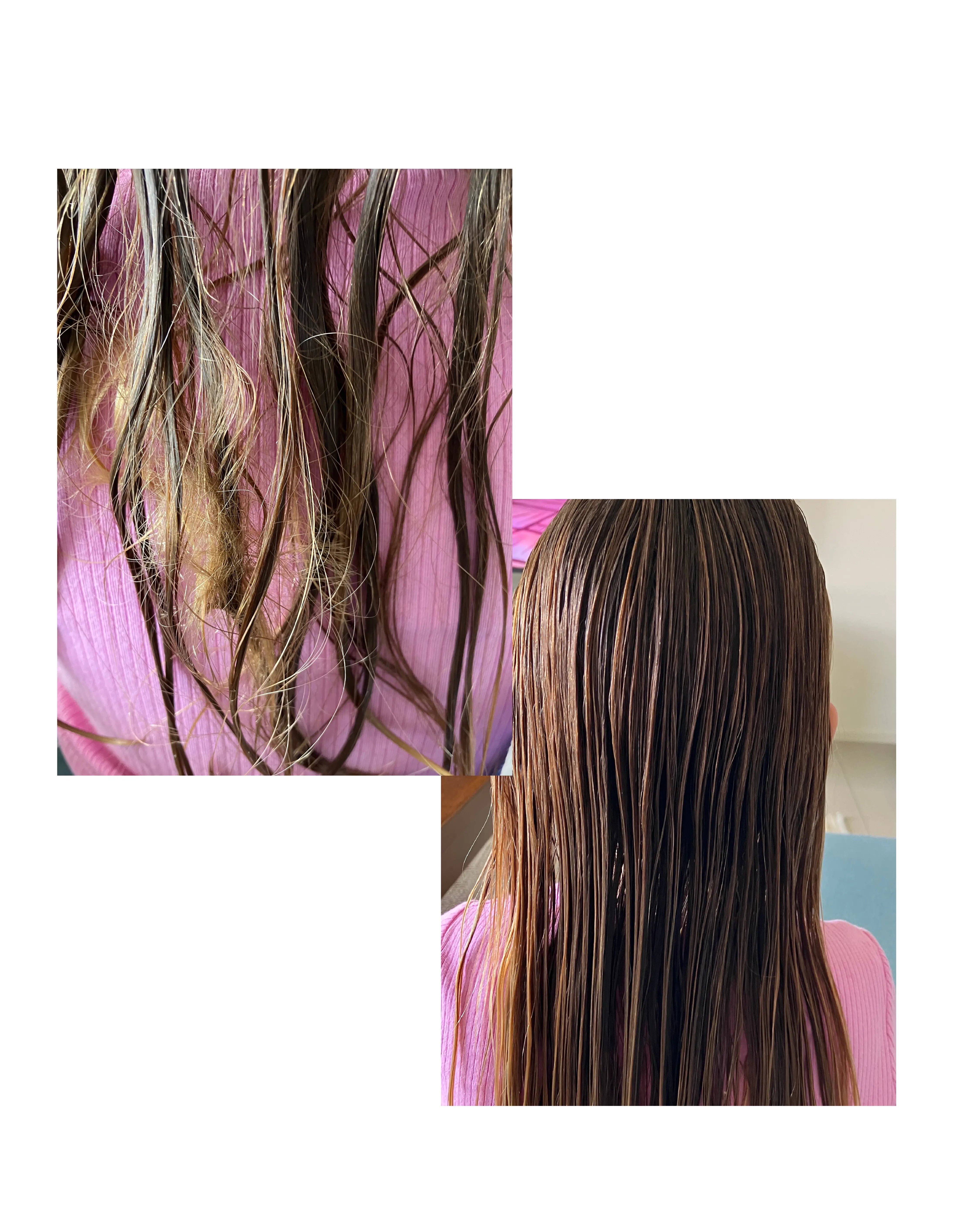 Tangled Hair Before and After Using Bloom Squad Hair Care. 